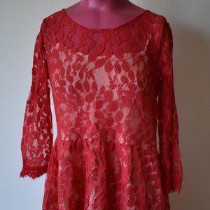Anthropologie red lace dress
